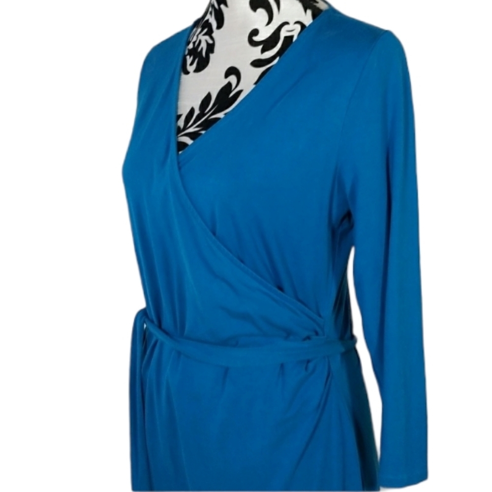 Talbot faux Wrap blue longsleeve Shirtdress - Picture 4 of 9